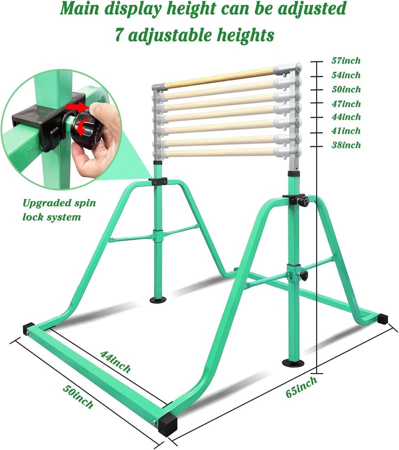 GLANT Gymnastics Bar for Kids with Rings Set, 7 Heights Adjustable Easy Folding Gymnastic Training Bar Kids Monkey Horizontal Bars - Max Load 300LBS - Image 2